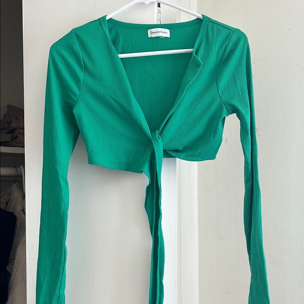 Green Tie-Front Crop Blouse